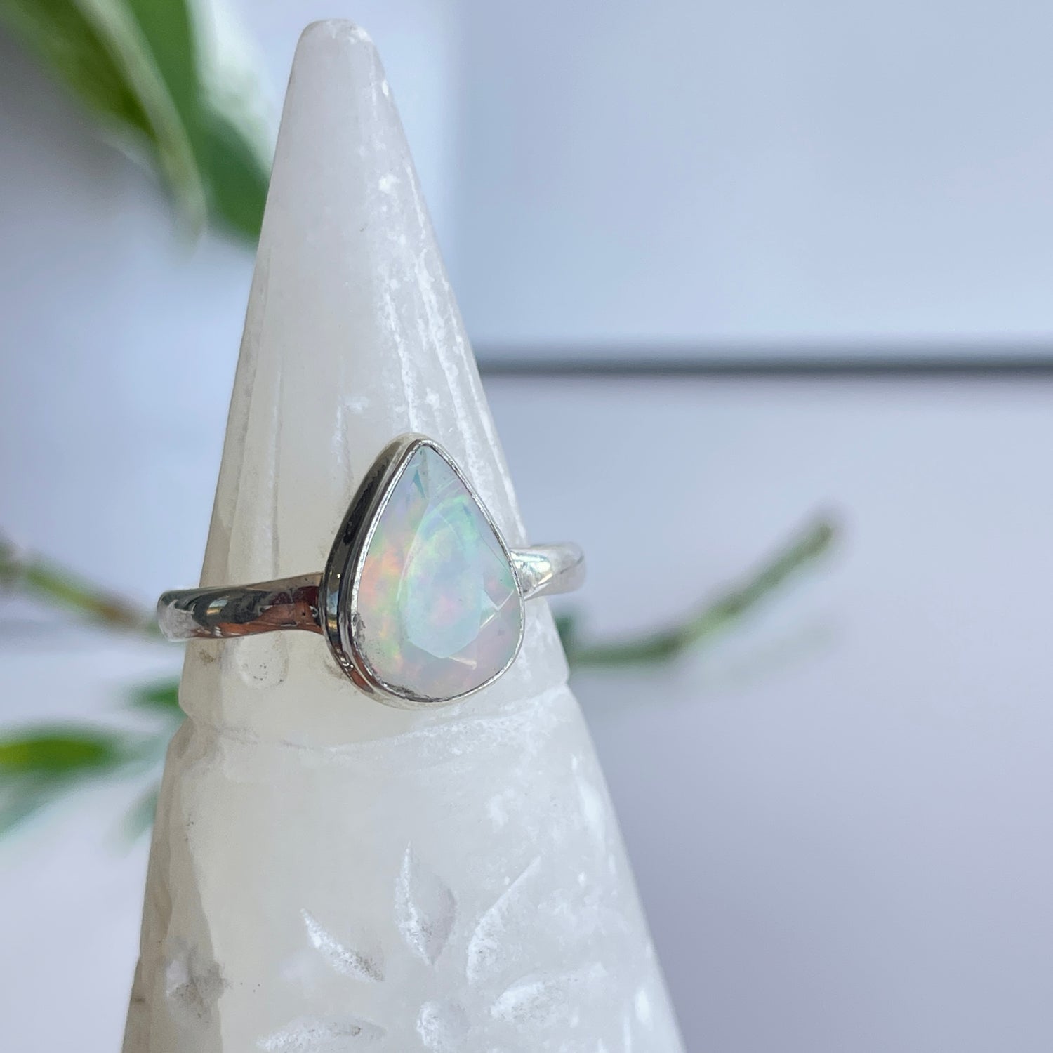 Ethiopian Opal Teardrop Ring Sz9.5