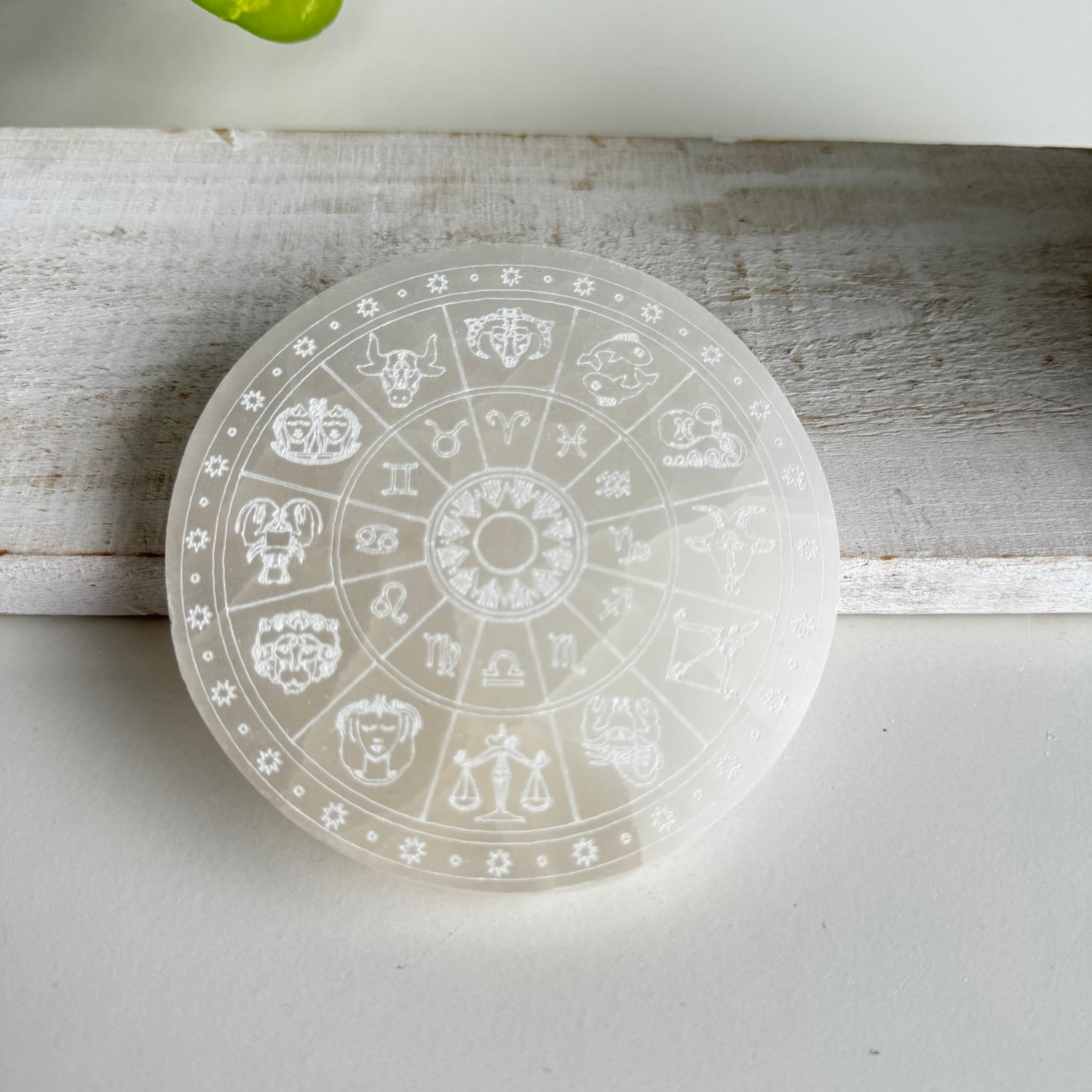Selenite Zodiac Round Plate