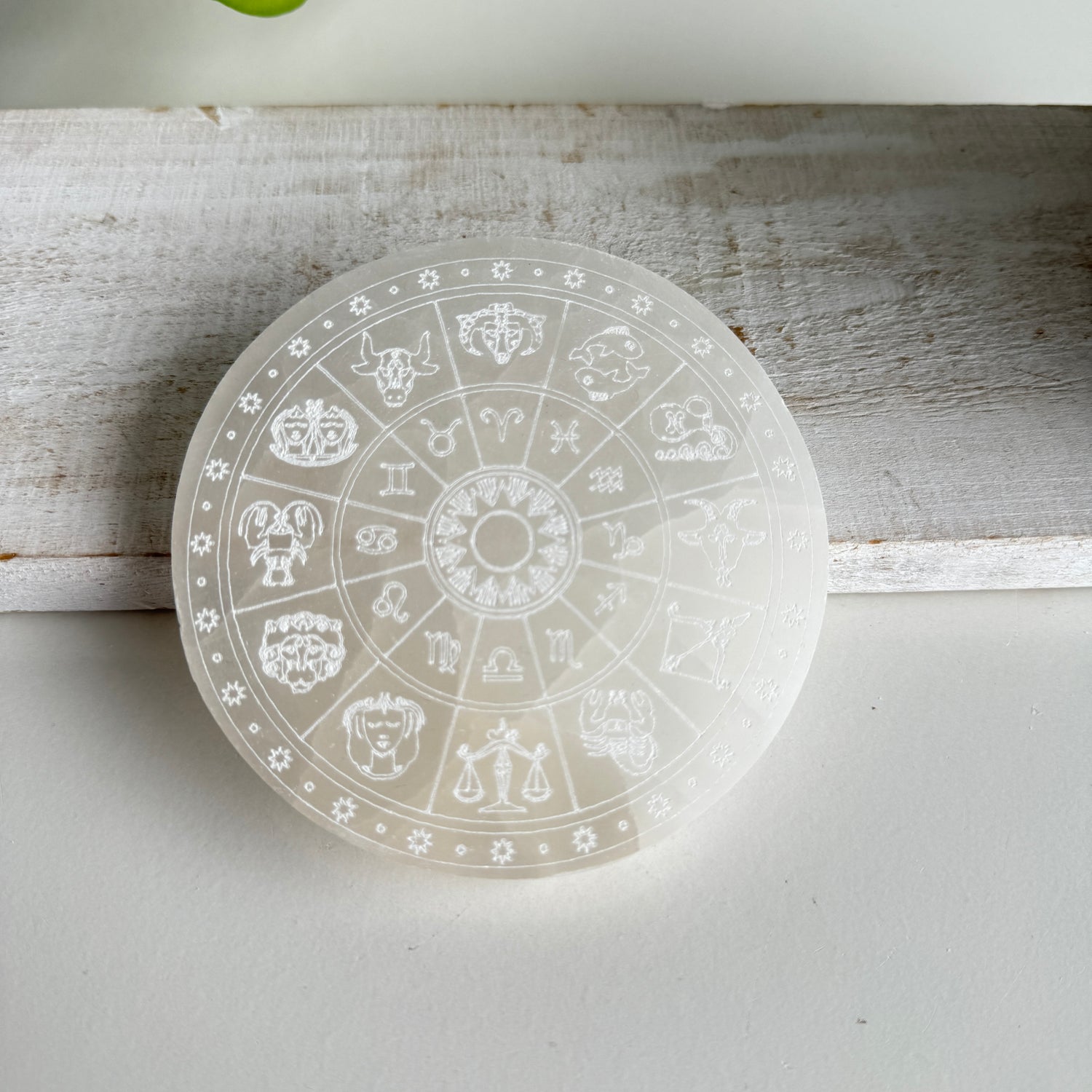 Selenite Zodiac Round Plate