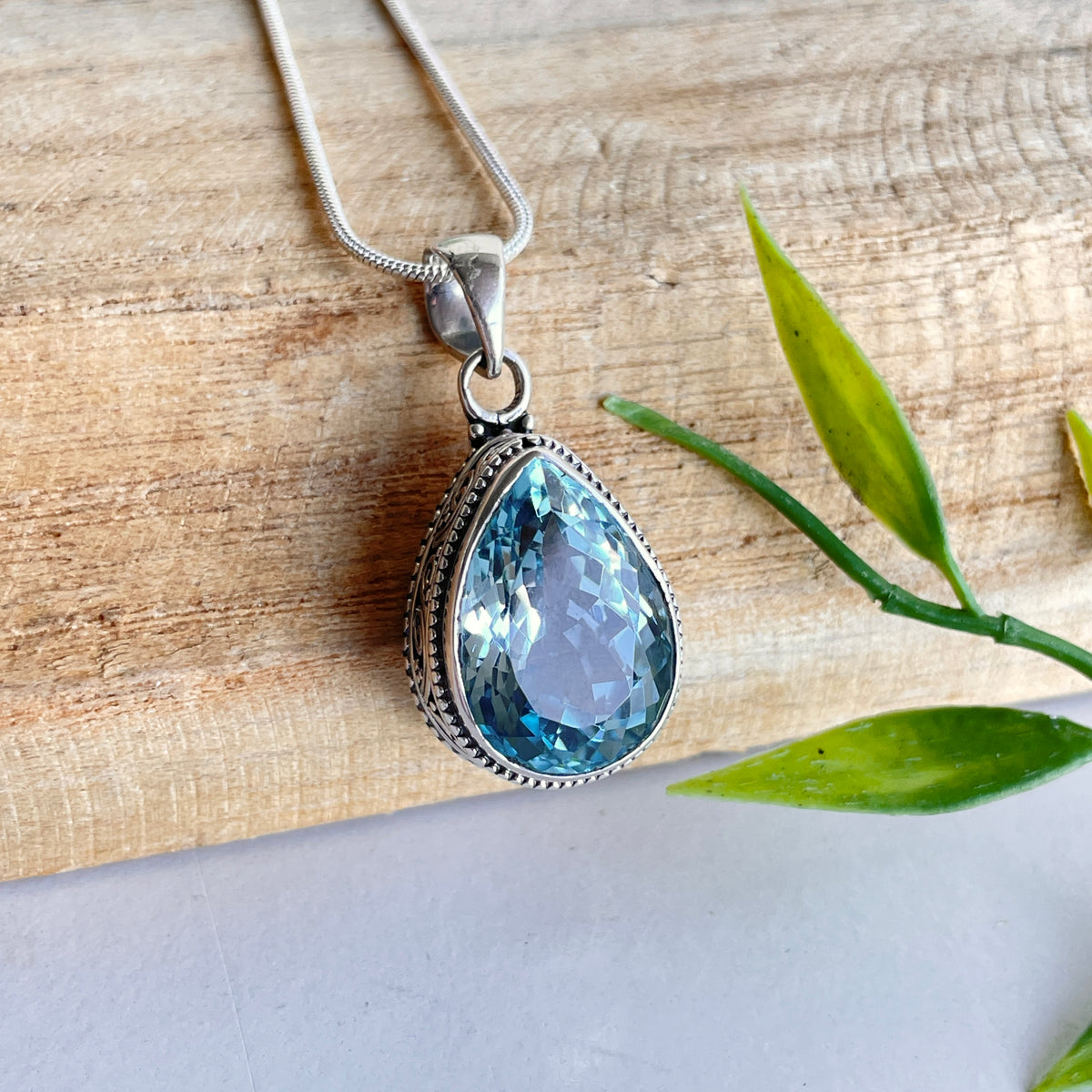 Blue Topaz Teardrop Pendant