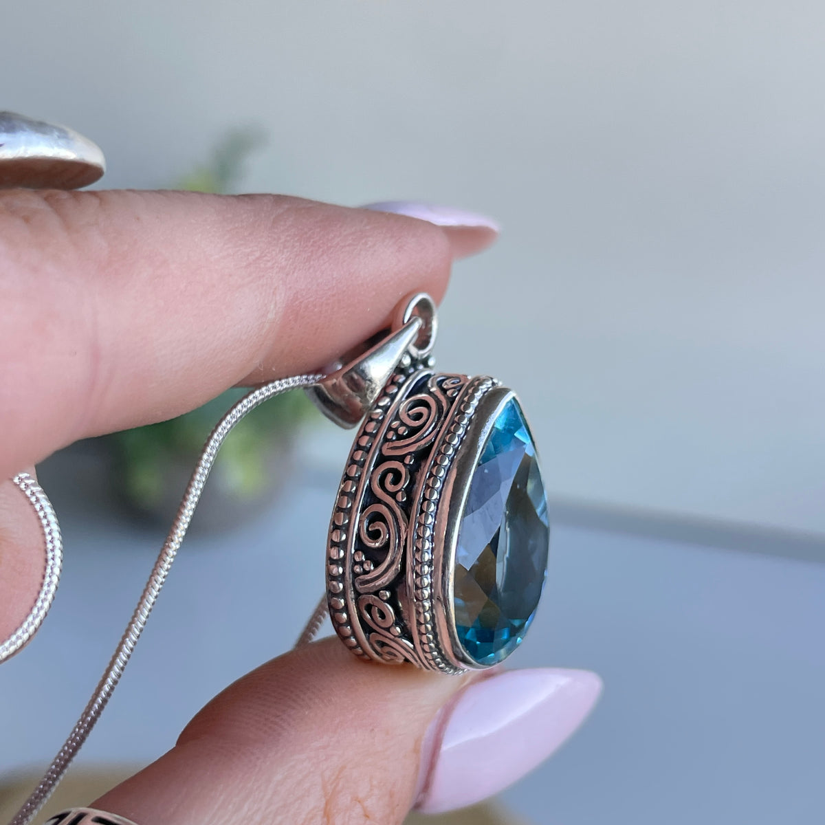 Blue Topaz Teardrop Pendant