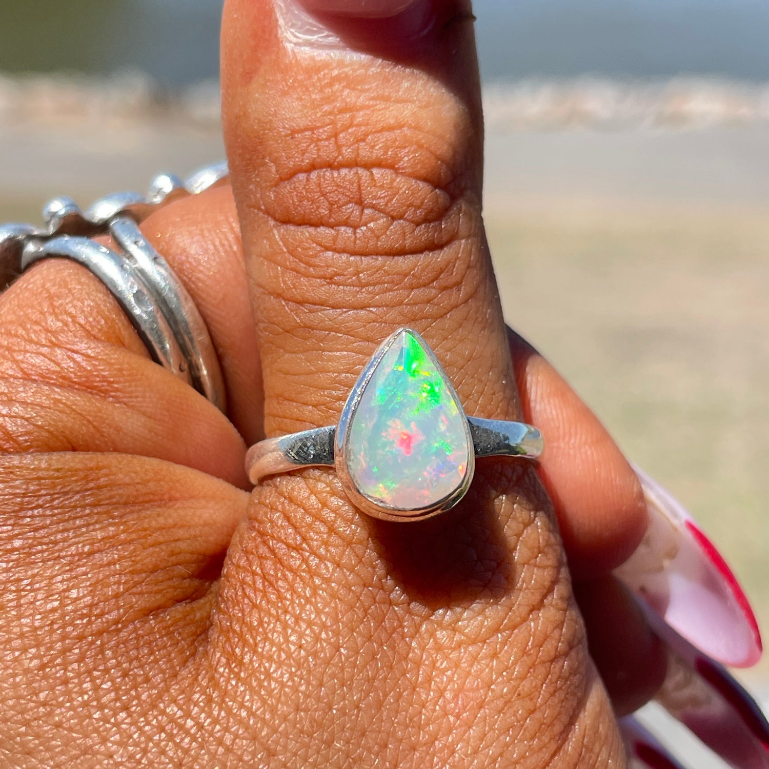 Ethiopian Opal Teardrop Ring Sz9.5
