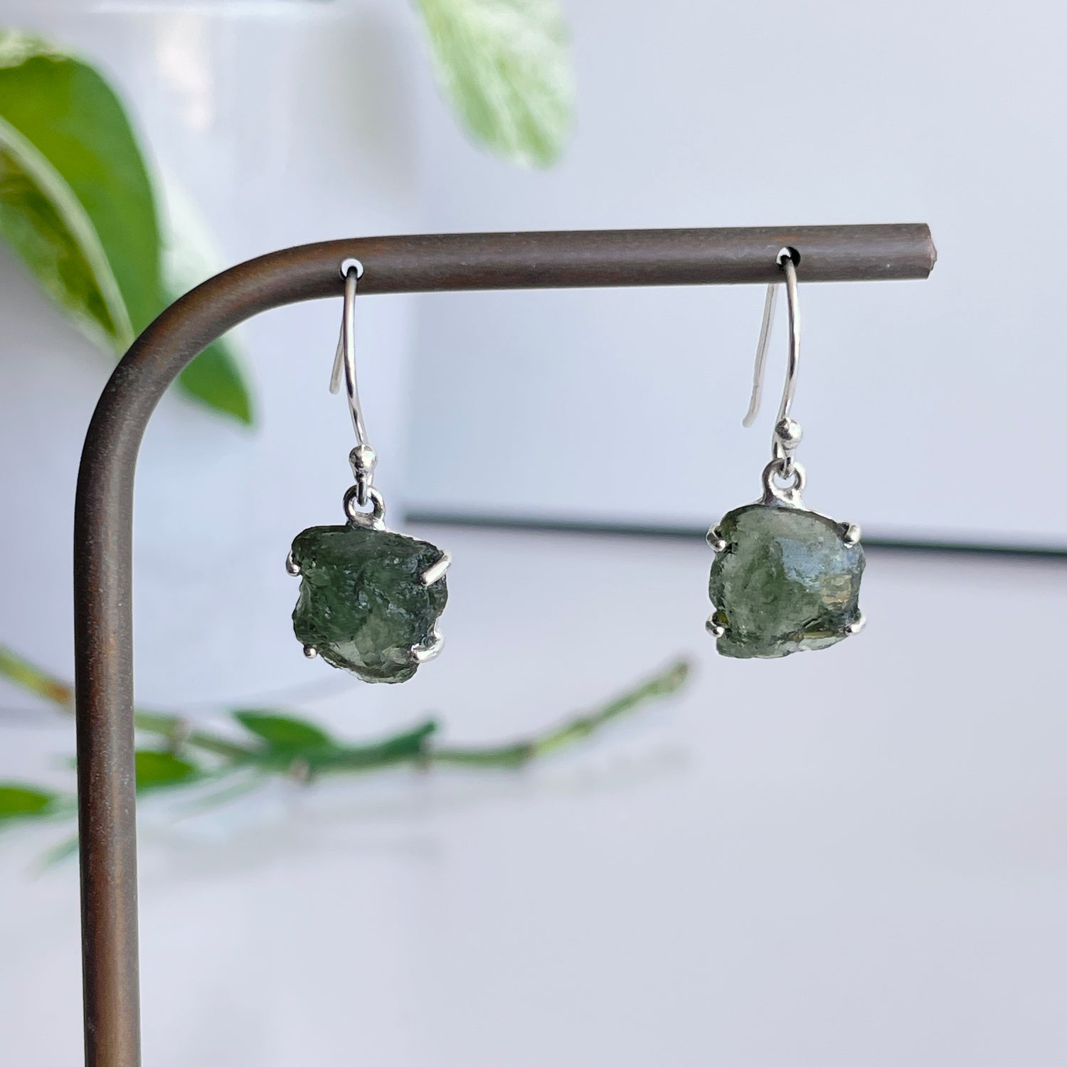 Moldavite Freeform Earrings