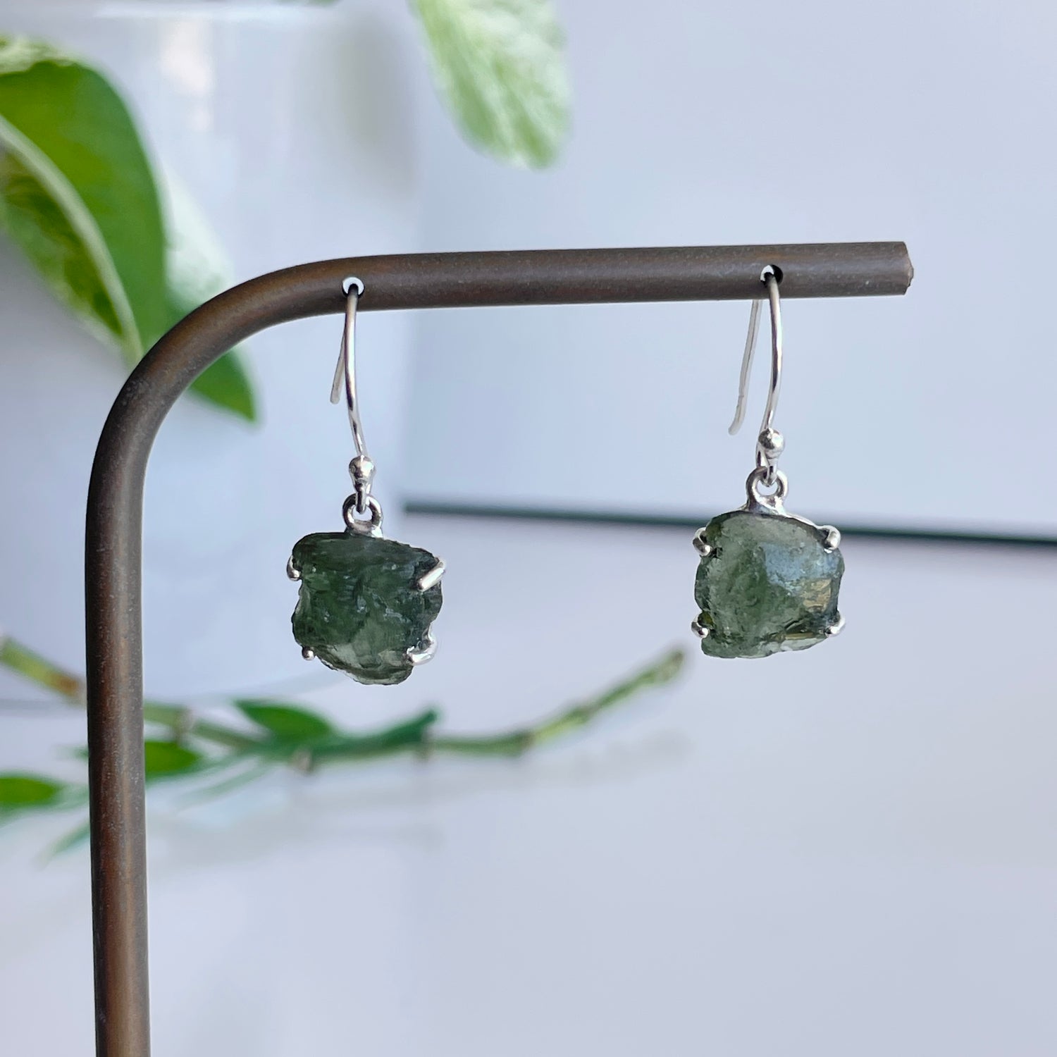 Moldavite Freeform Earrings