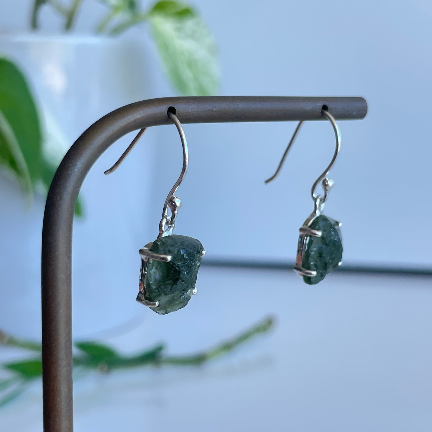 Moldavite Freeform Earrings
