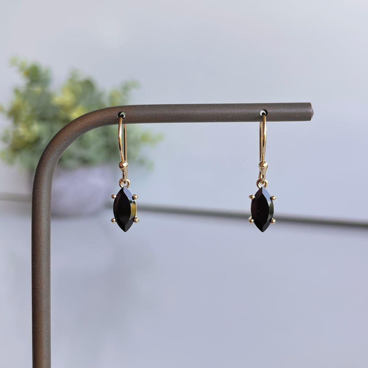 18K Gold Plated Black Spinel Earrings