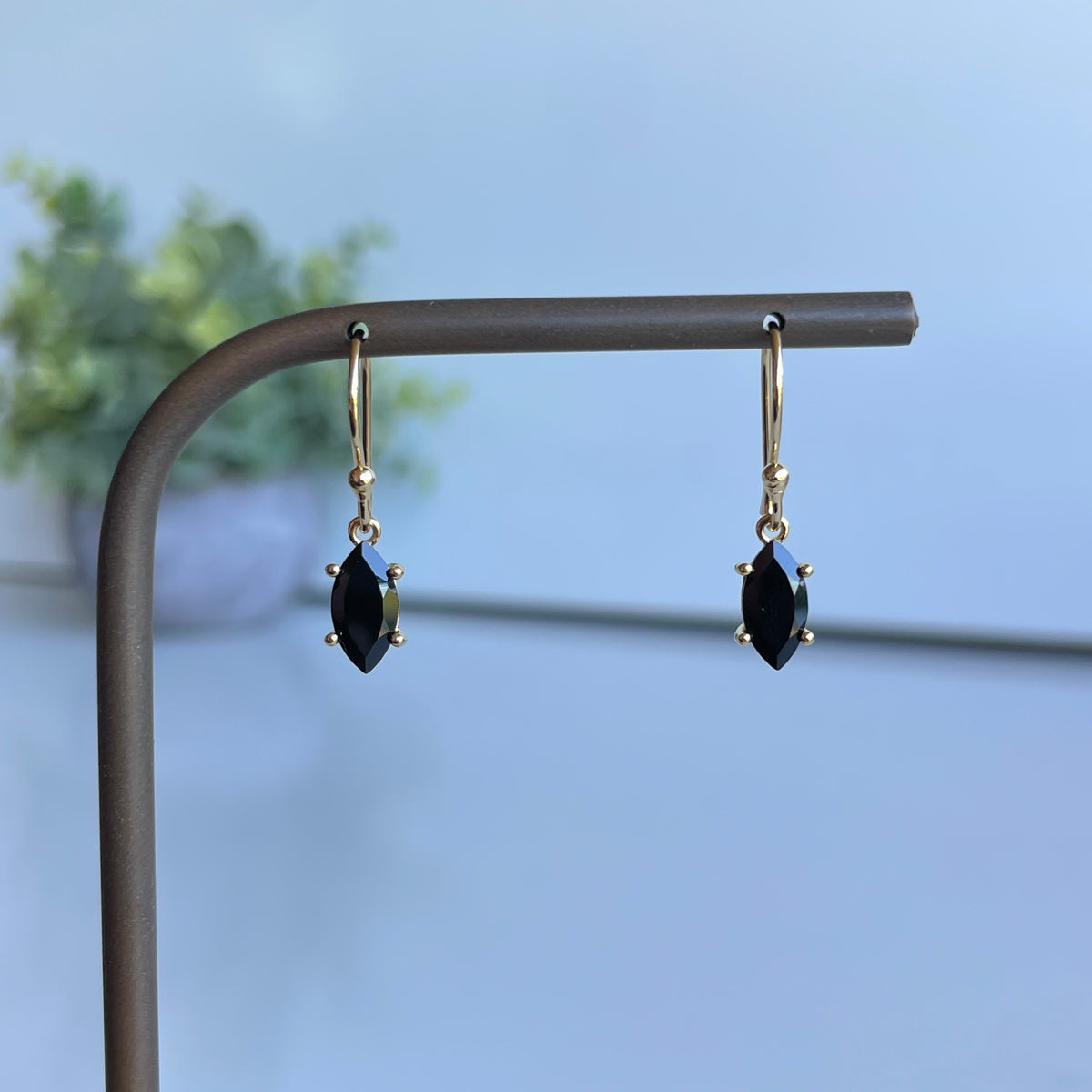 18K Gold Plated Black Spinel Earrings