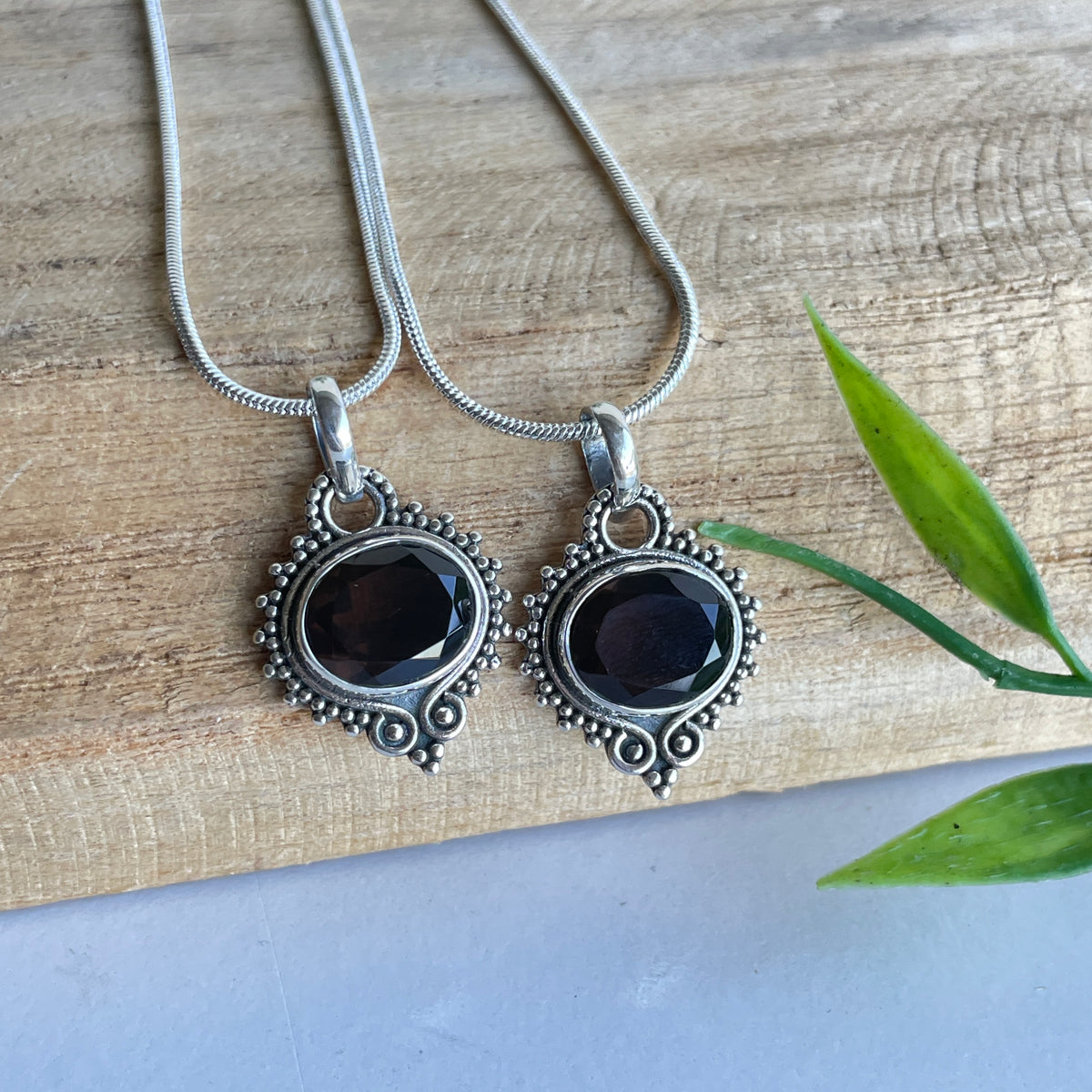 Smoky Quartz Oval Filigree Pendant