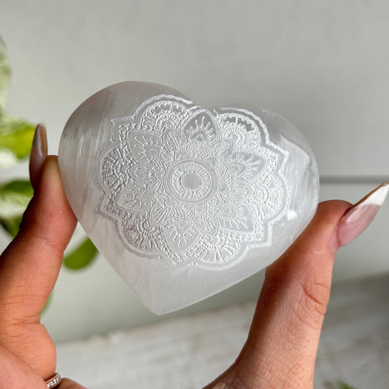 Selenite Heart With Mandala