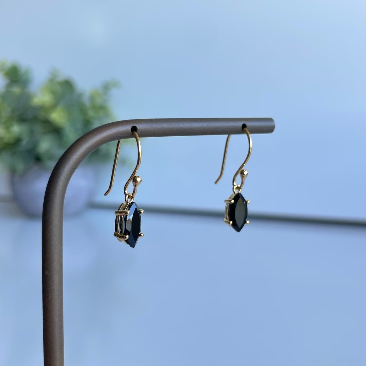 18K Gold Plated Black Spinel Earrings