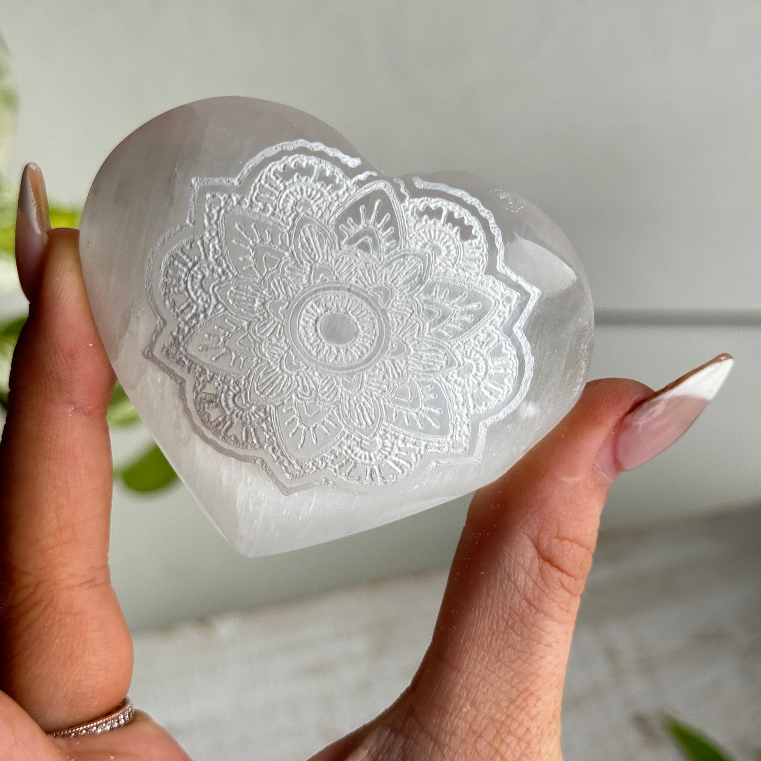 Selenite Heart With Mandala