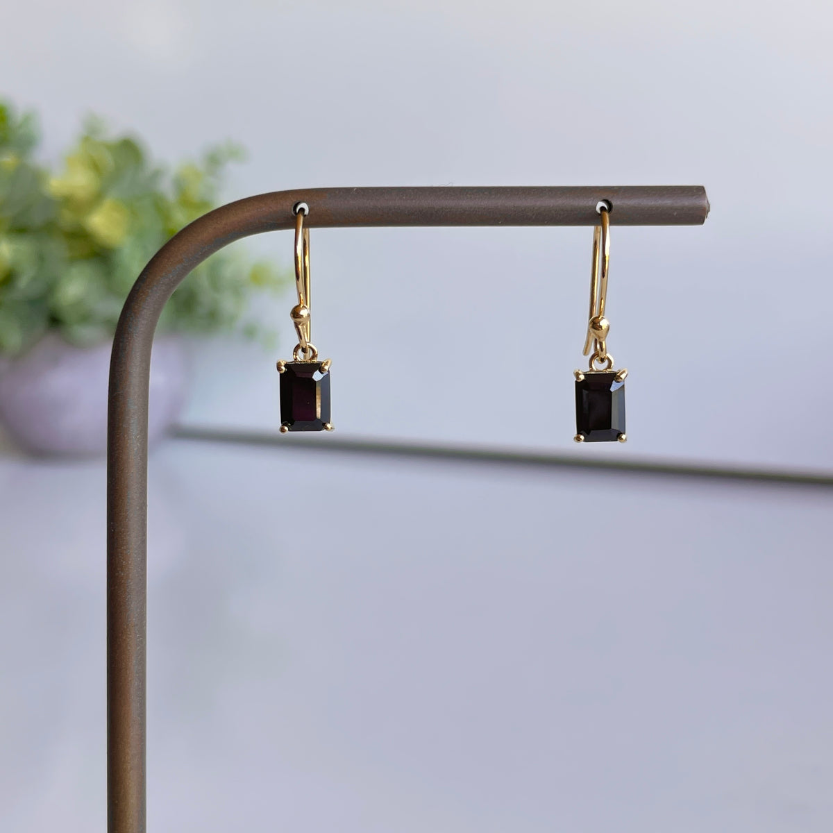 18K Gold Plated Black Spinel Rectangle Earrings