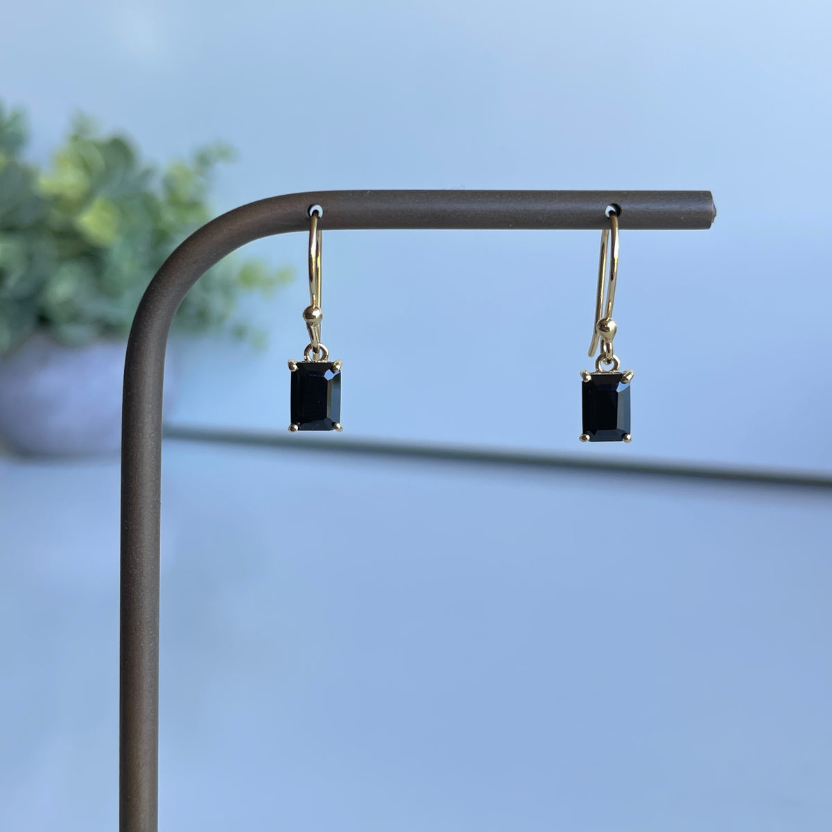 18K Gold Plated Black Spinel Rectangle Earrings