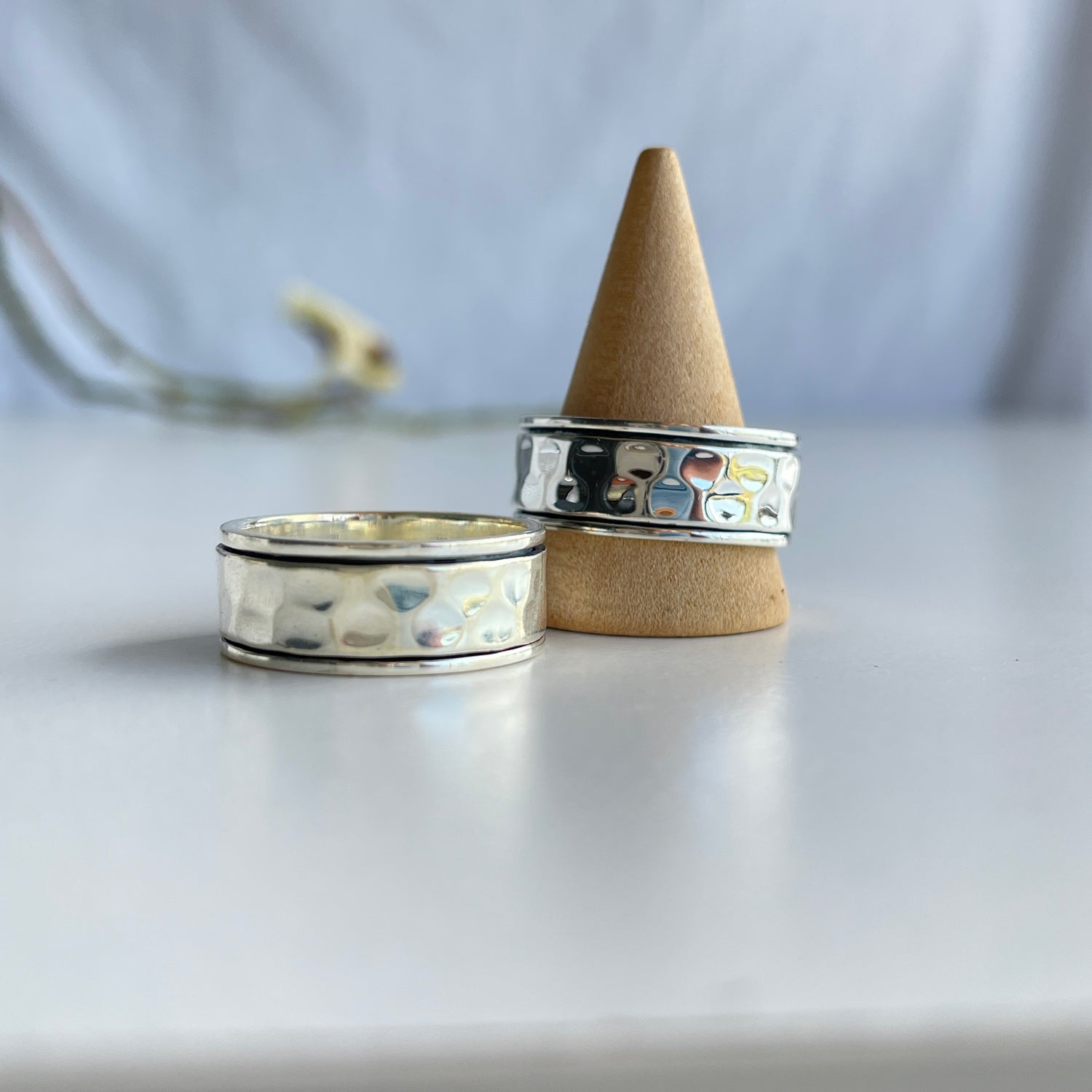 Silver Wide Hammered Spinner Ring