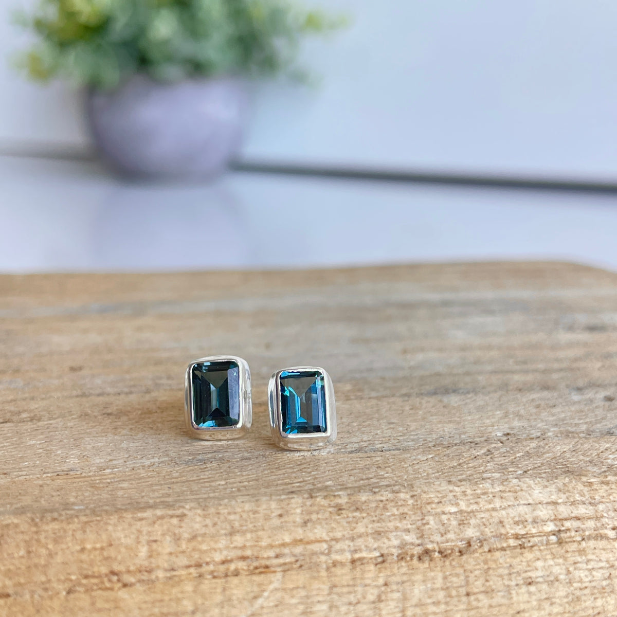 London Blue Topaz Rectangle Stud Earrings