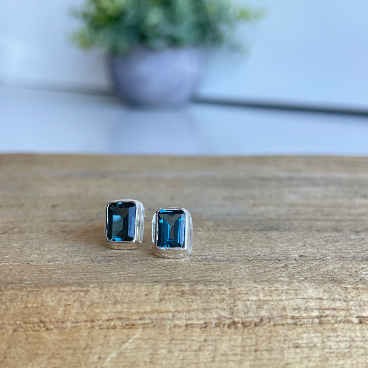 London Blue Topaz Rectangle Stud Earrings