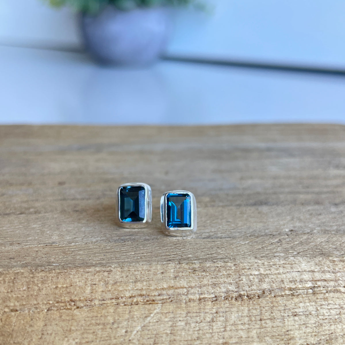 London Blue Topaz Rectangle Stud Earrings