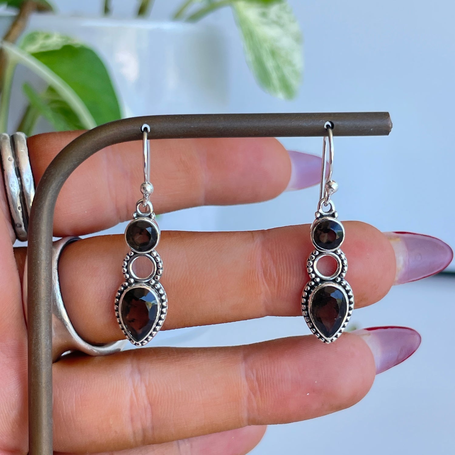 Smoky Quartz Detailed Teardrop Earrings