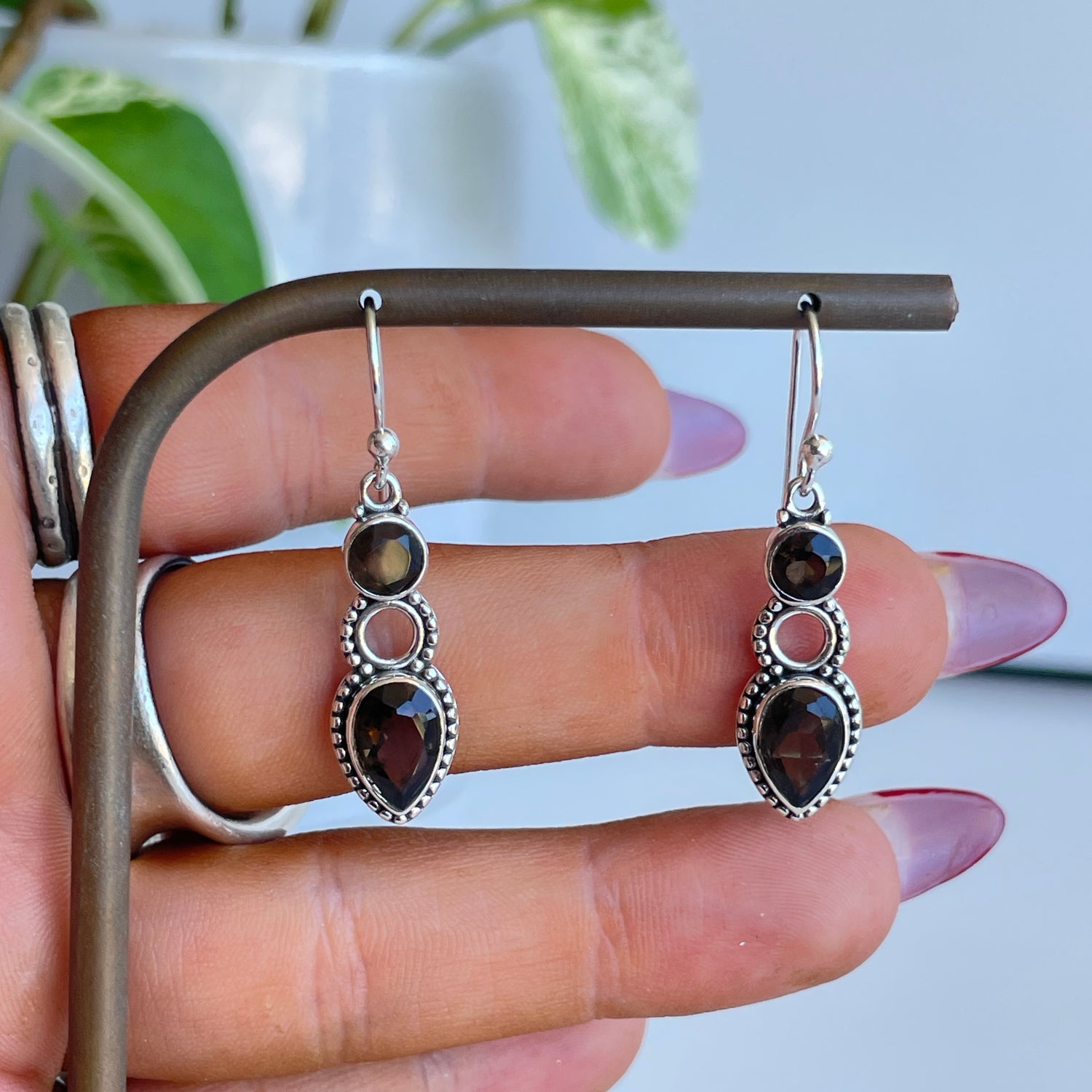 Smoky Quartz Detailed Teardrop Earrings