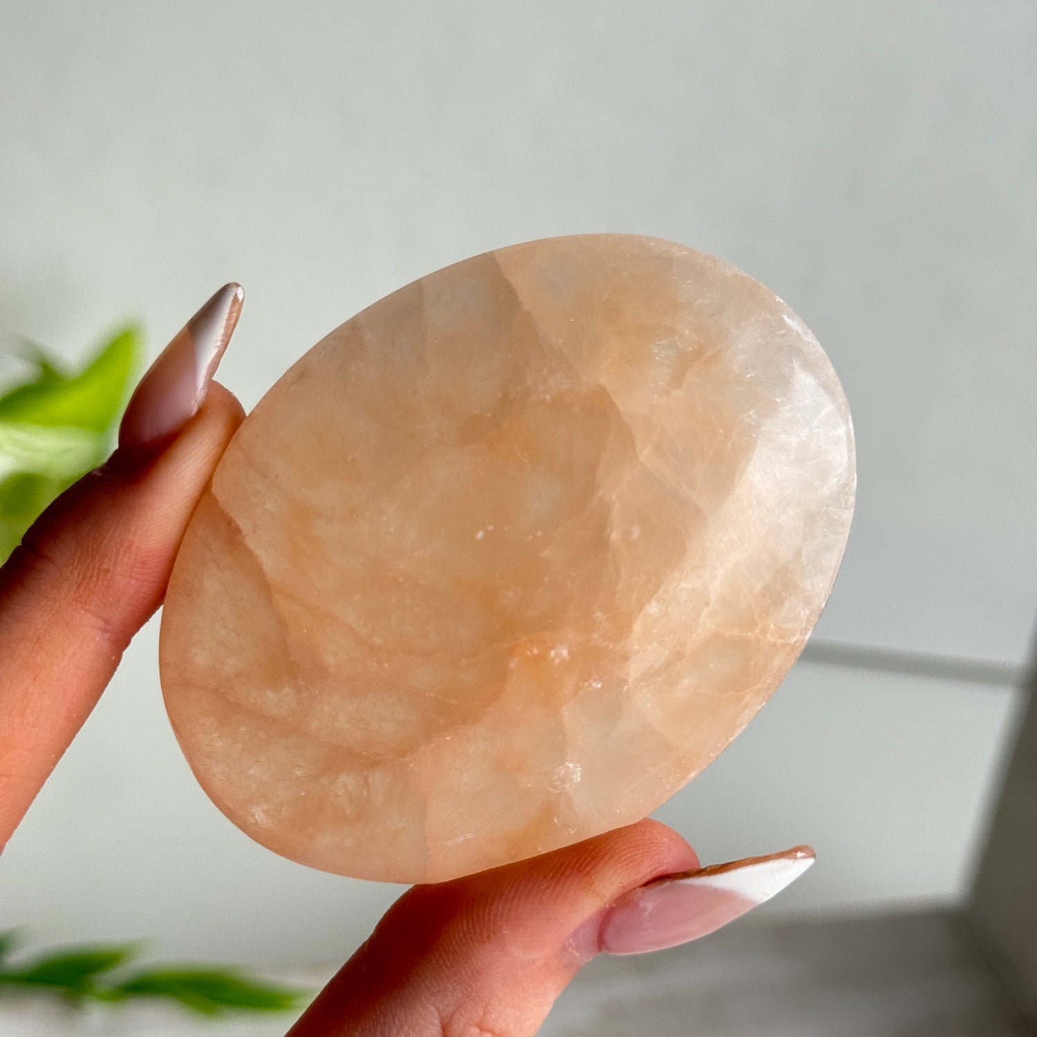 Peach Selenite Palmstone