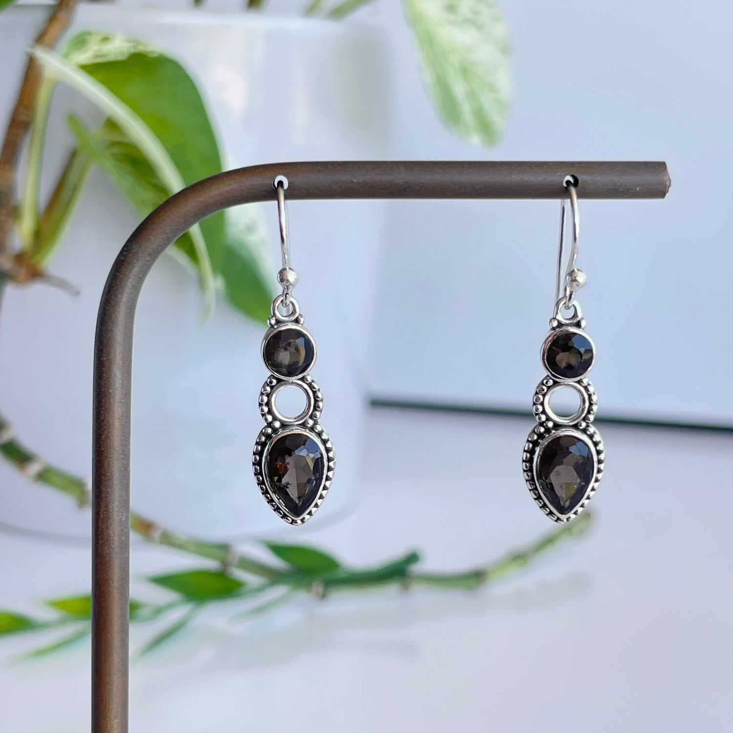 Smoky Quartz Detailed Teardrop Earrings