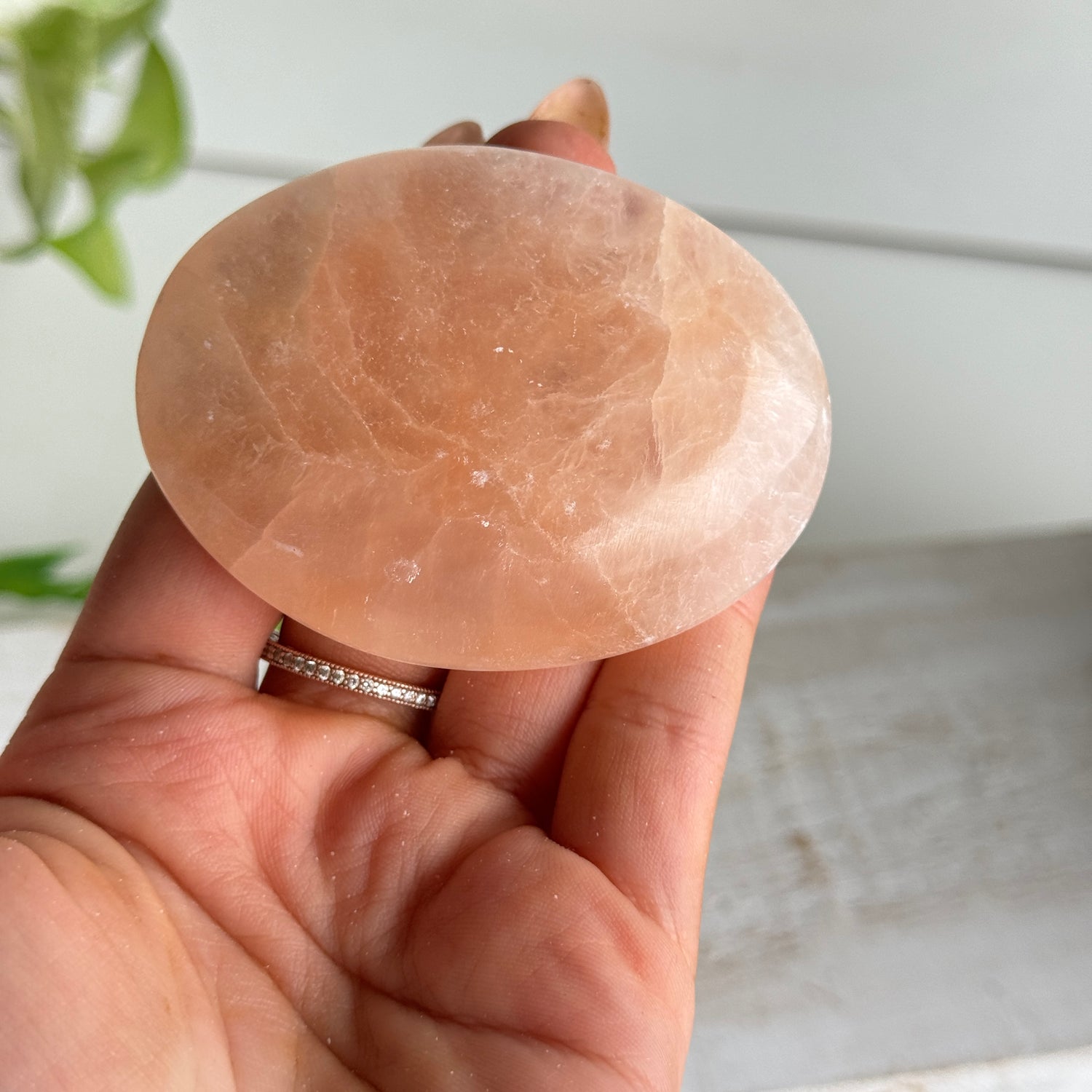 Peach Selenite Palmstone