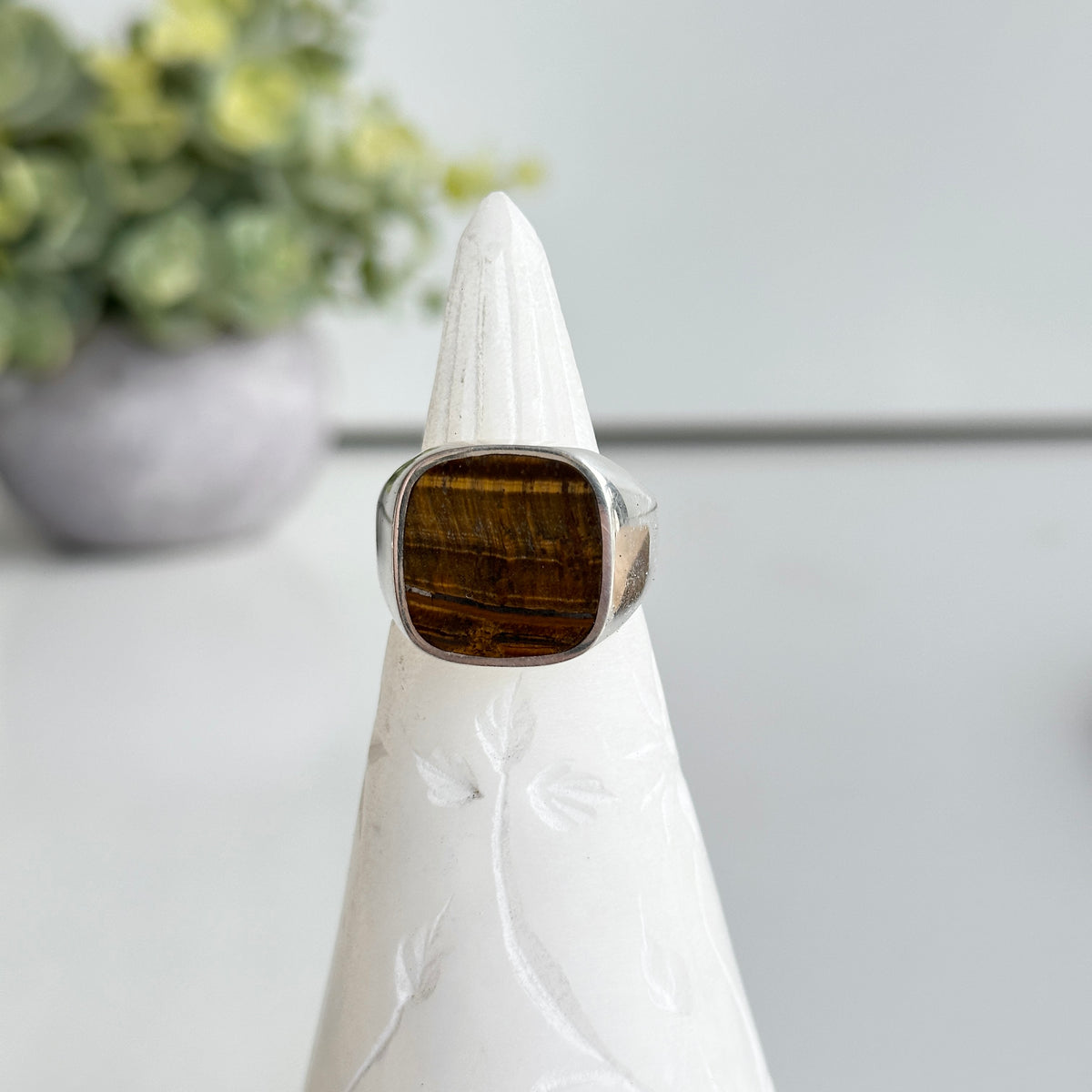Tigers Eye Square Ring Sz12