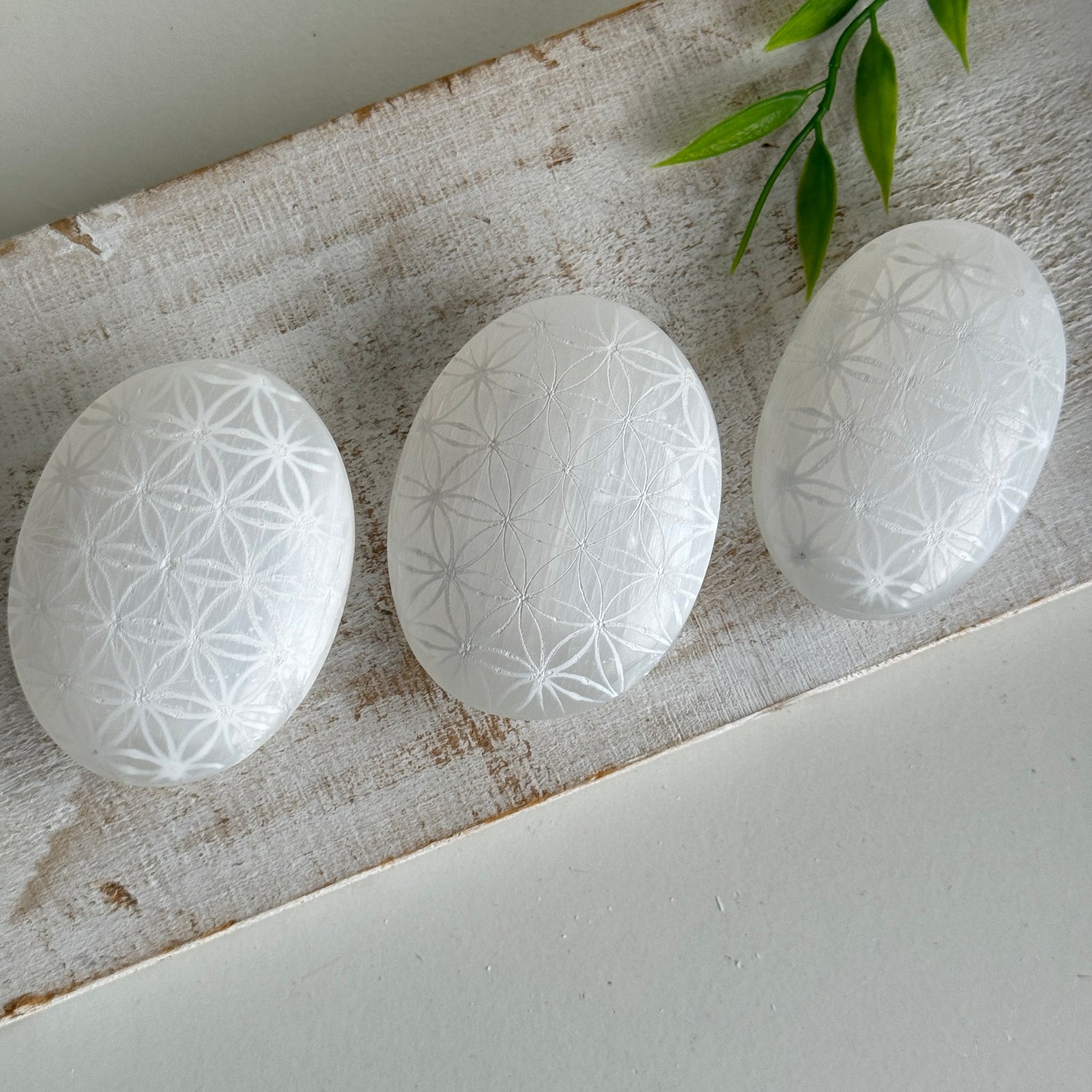Selenite Flower Of Life Palm Stone