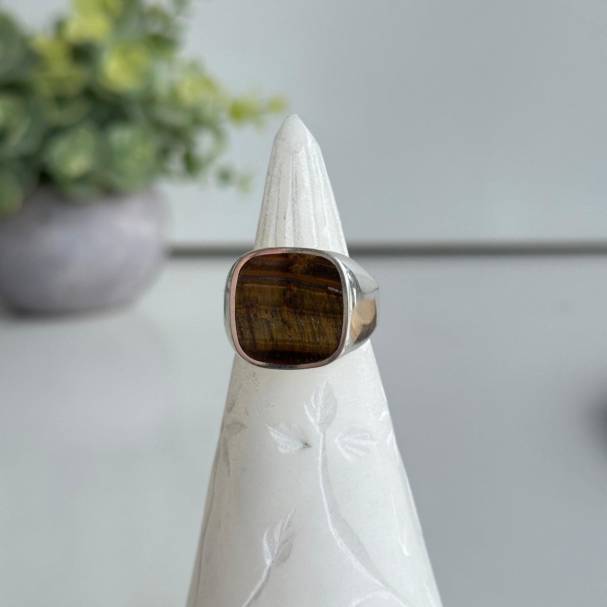 Tigers Eye Square Ring Sz12
