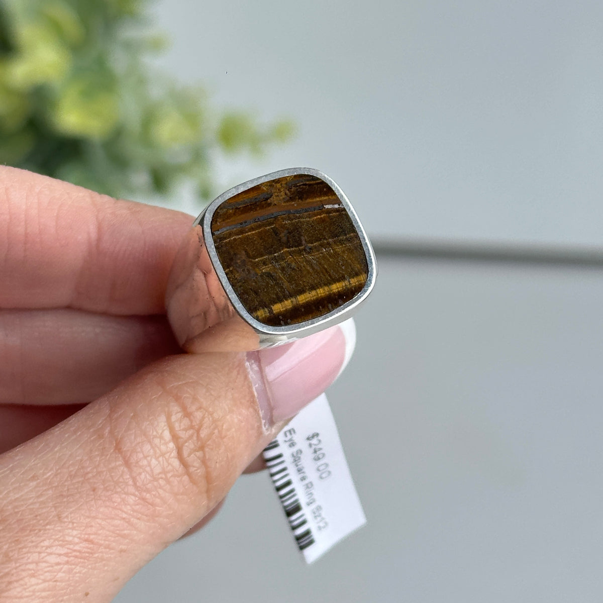 Tigers Eye Square Ring Sz12