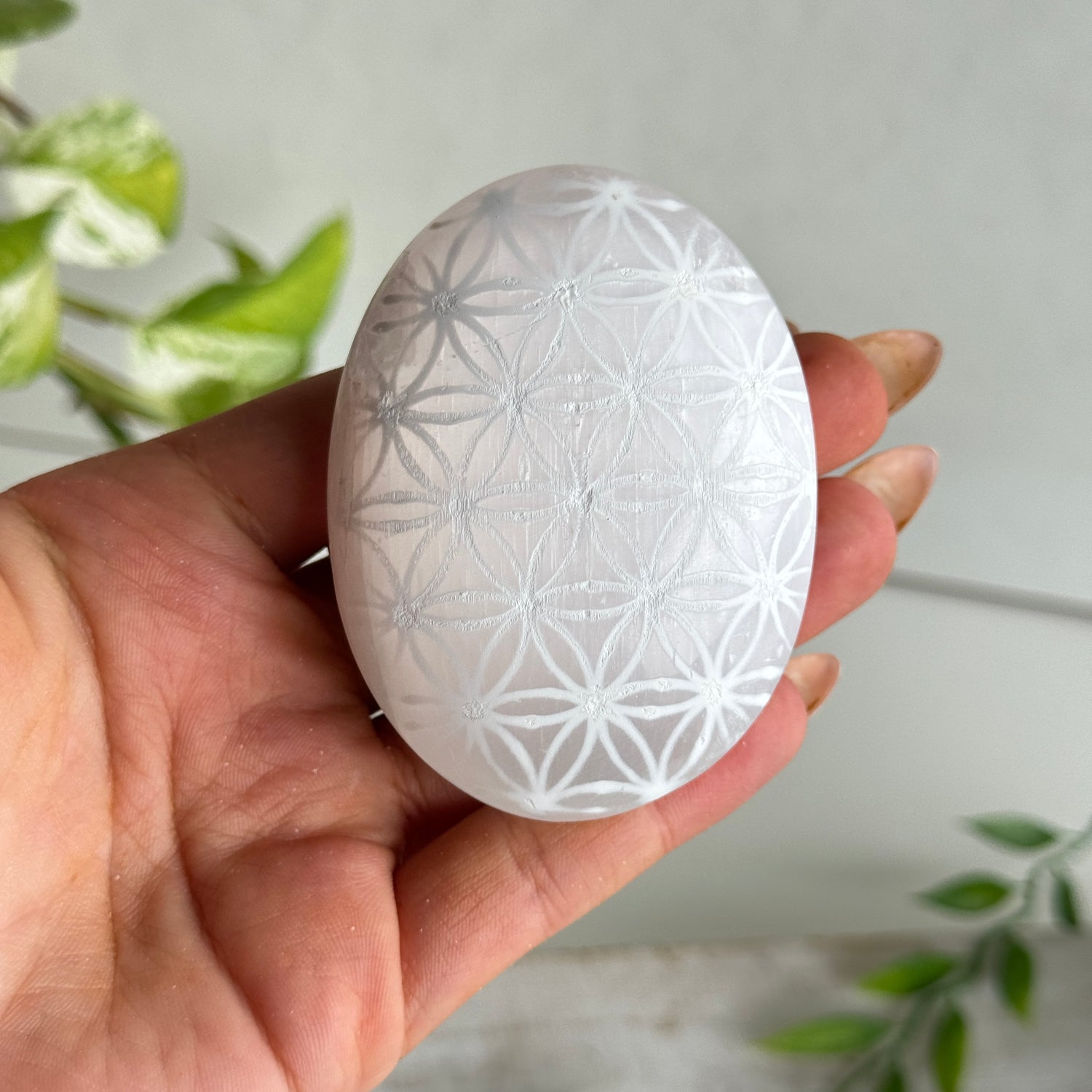 Selenite Flower Of Life Palm Stone