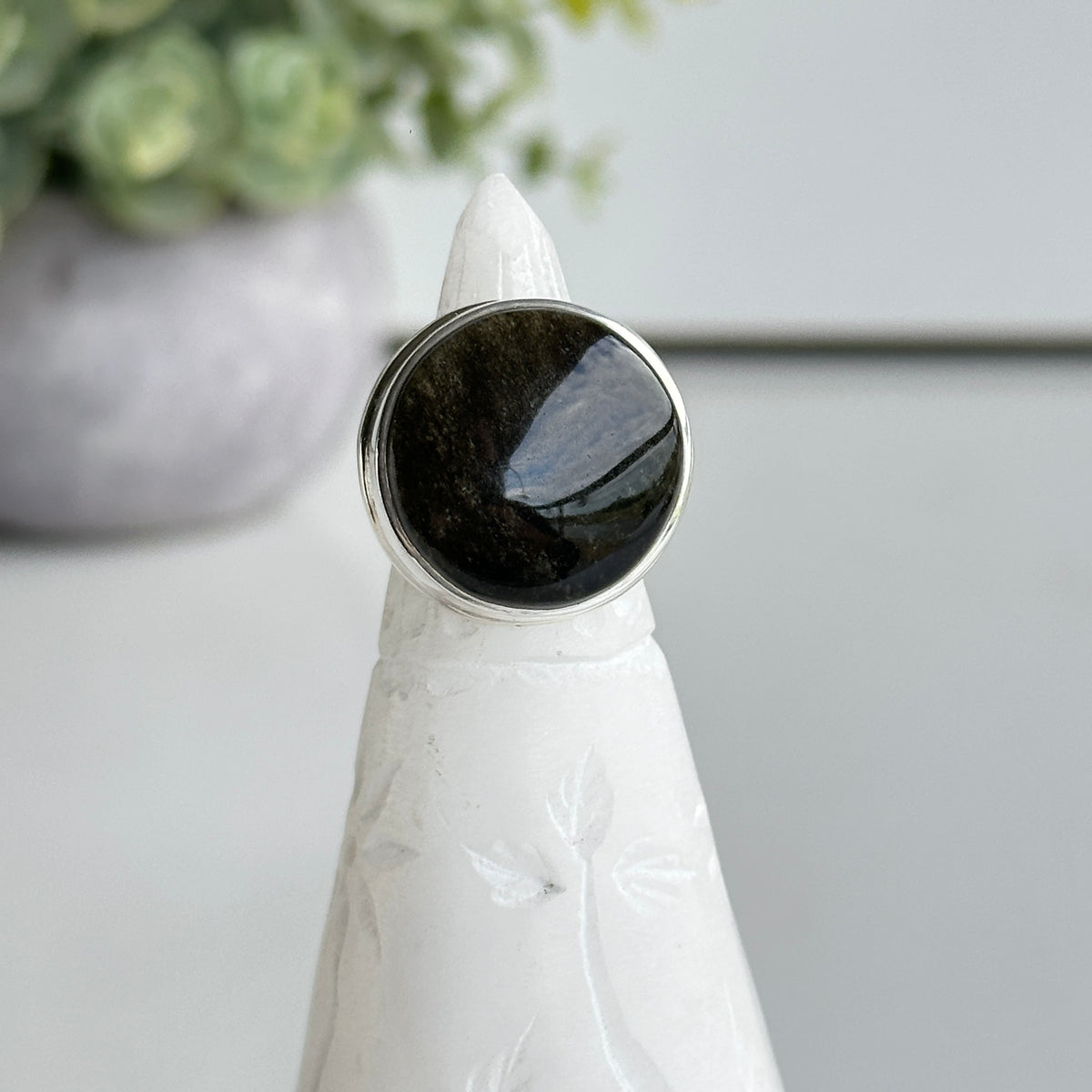 Gold Sheen Obsidian Round Ring Sz6.5