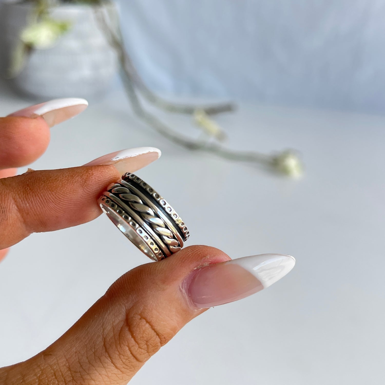 Silver Twist Spinner Ring