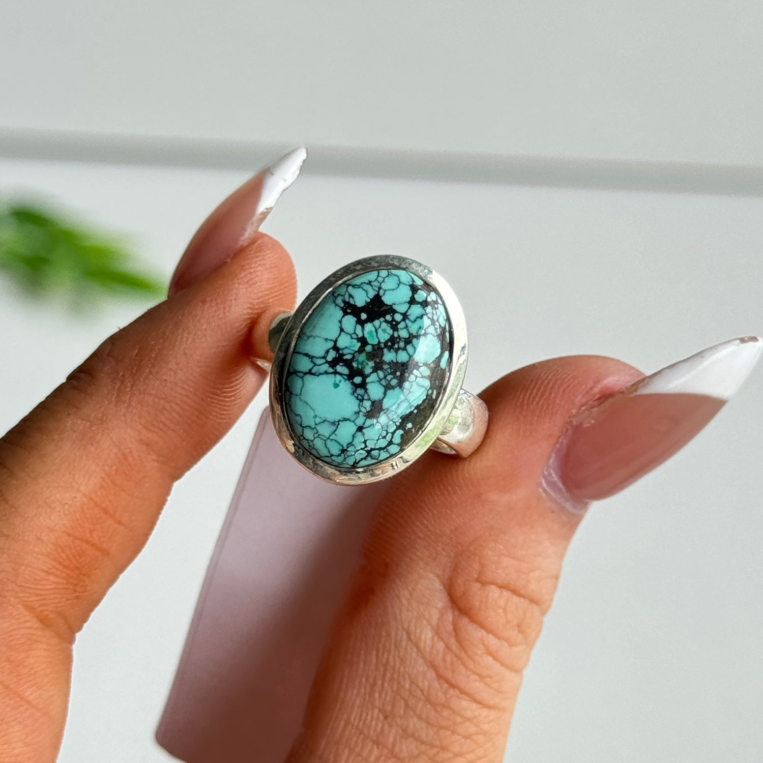 Tibetan Turquoise Oval Ring Sz8 003