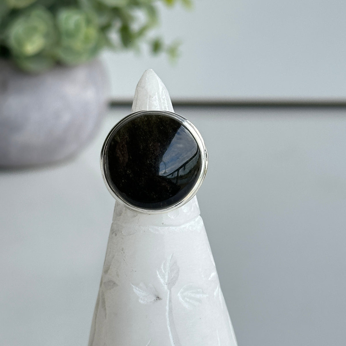 Gold Sheen Obsidian Round Ring Sz6.5