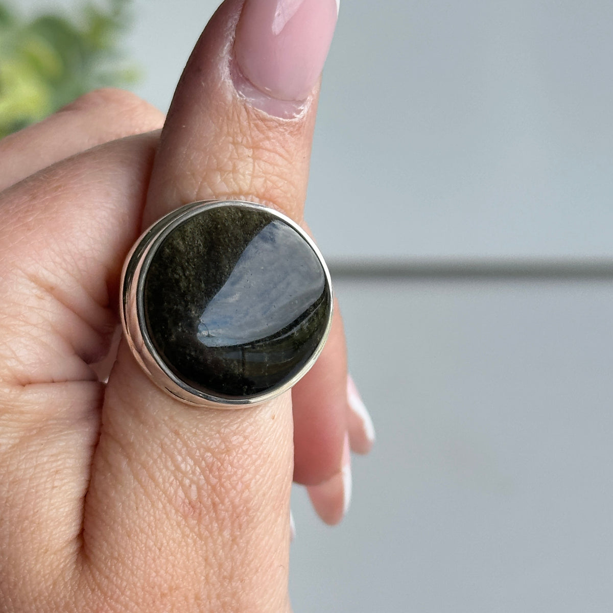 Gold Sheen Obsidian Round Ring Sz6.5