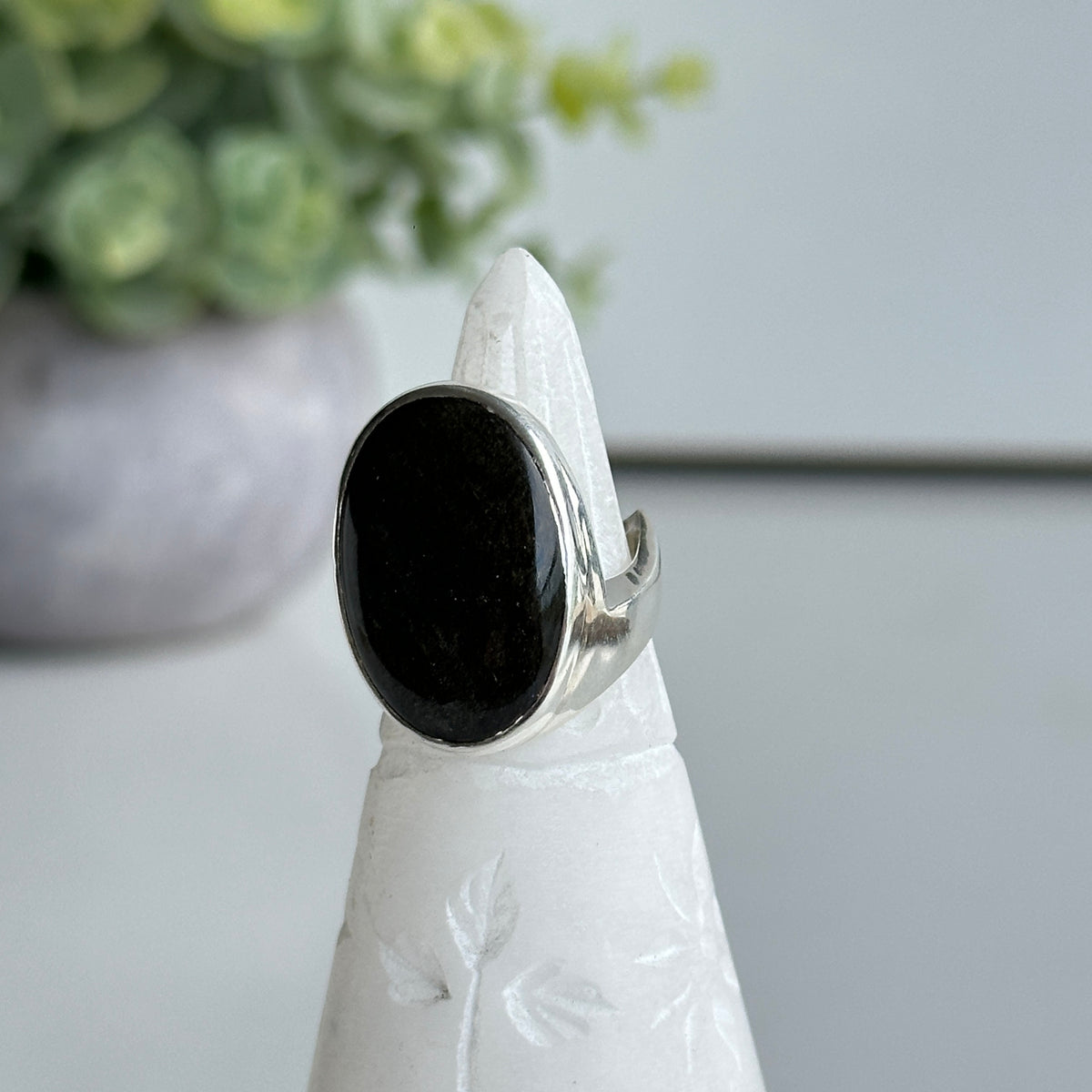 Gold Sheen Obsidian Oval Ring Sz7