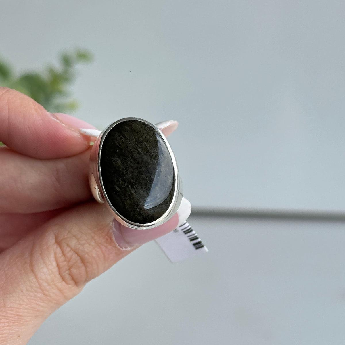 Gold Sheen Obsidian Oval Ring Sz7