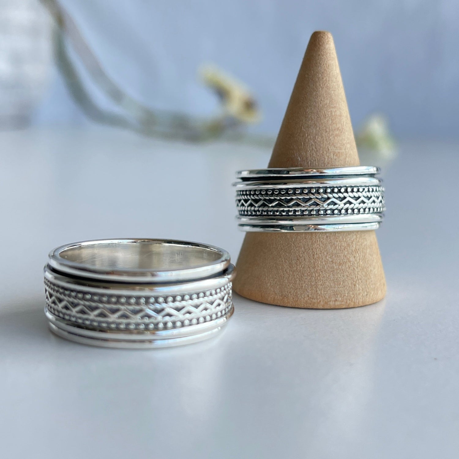 Silver Patterned Spinner Ring