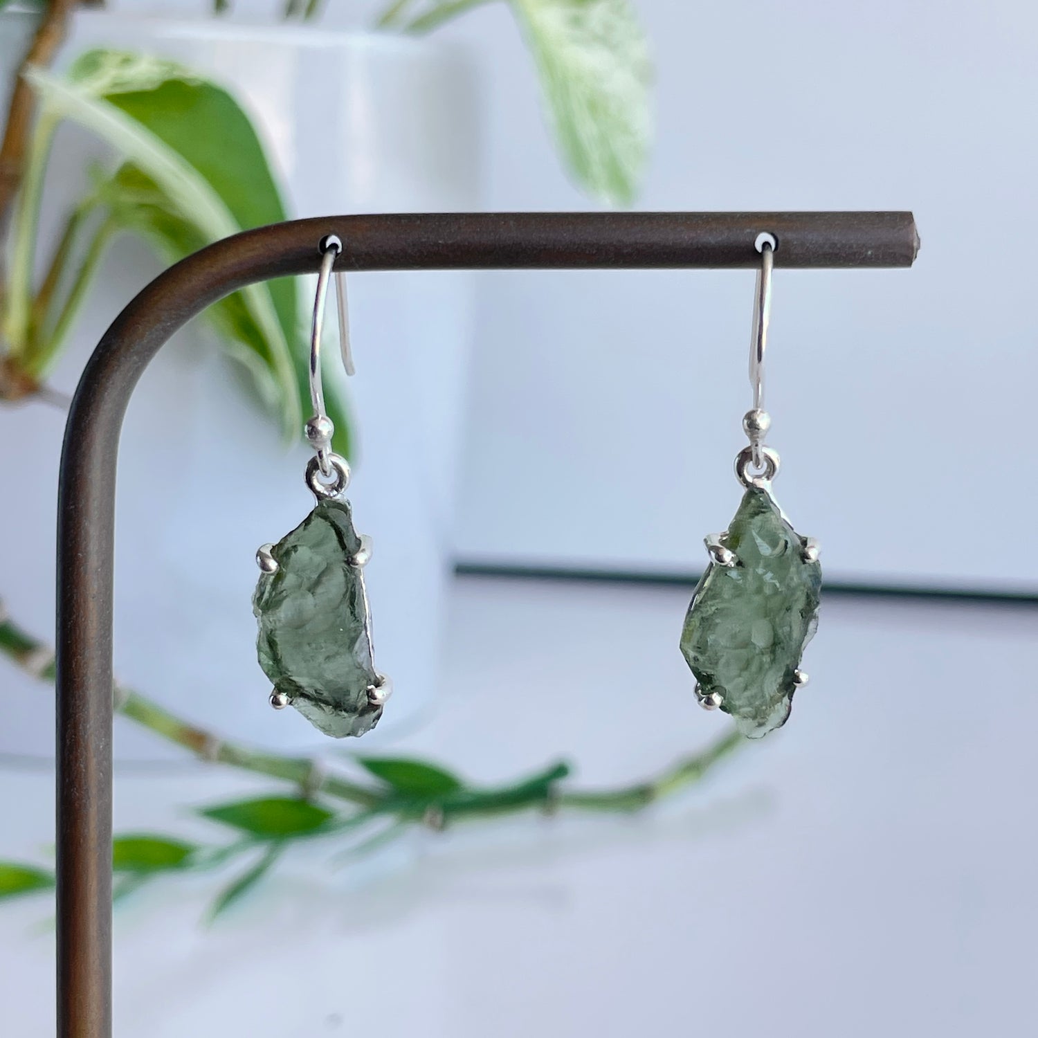 Moldavite Freeform Earrings