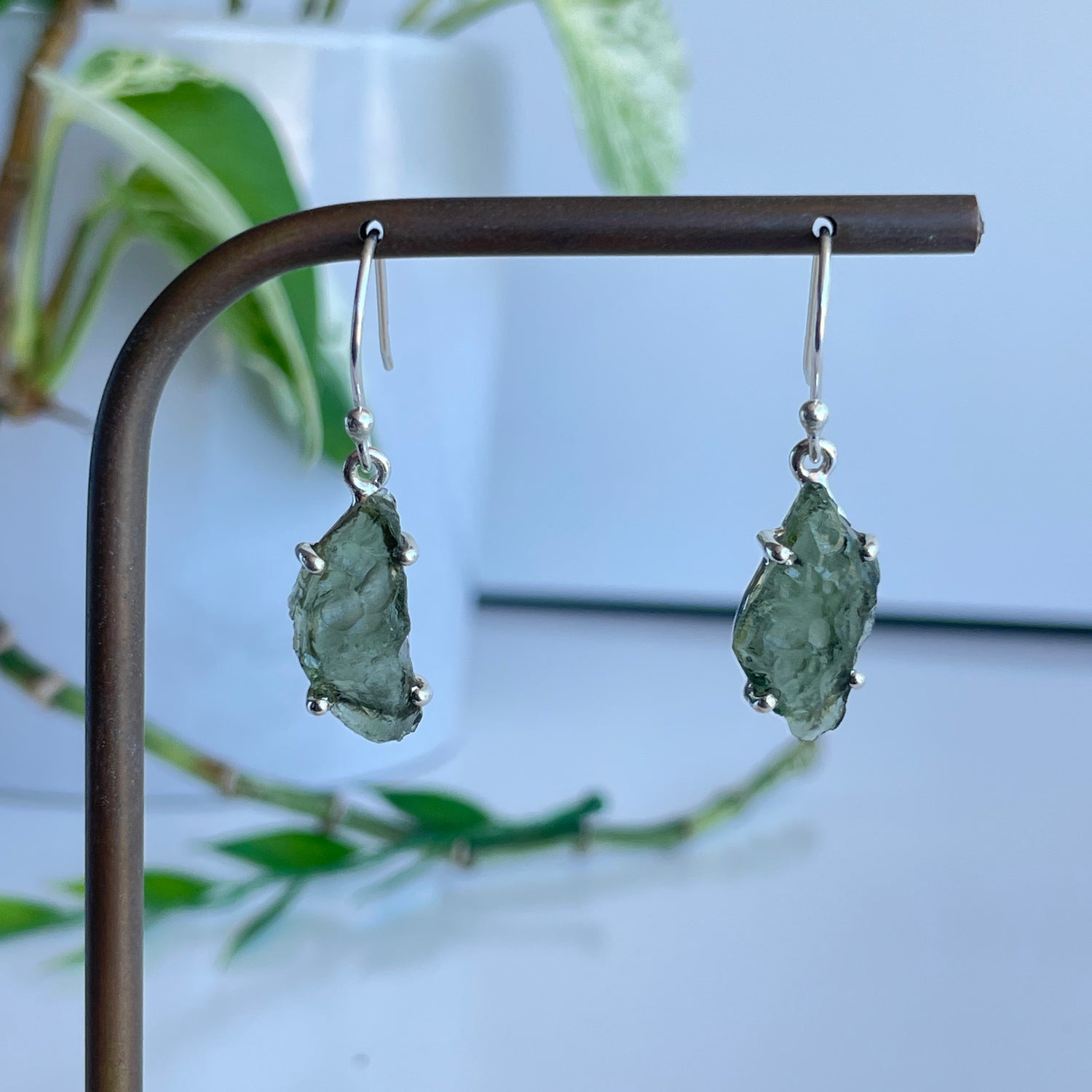 Moldavite Freeform Earrings