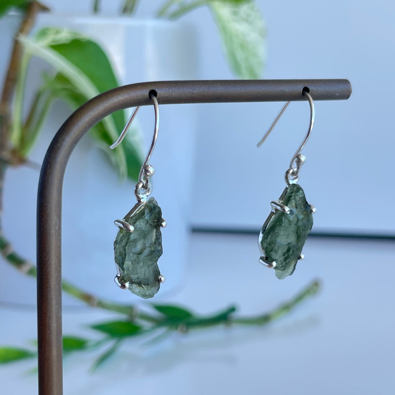 Moldavite Freeform Earrings