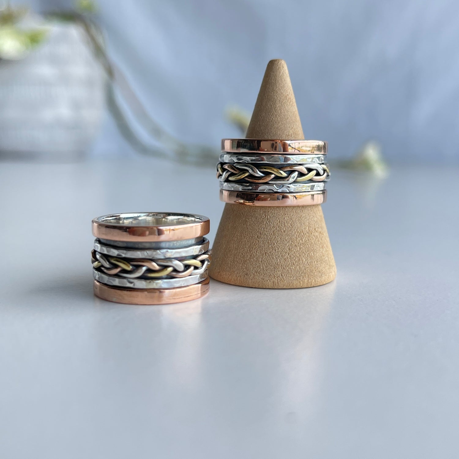 Tri Tone Spinner Ring With Plait