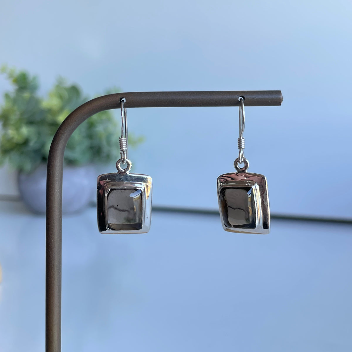 Smoky Quartz Square Earrings