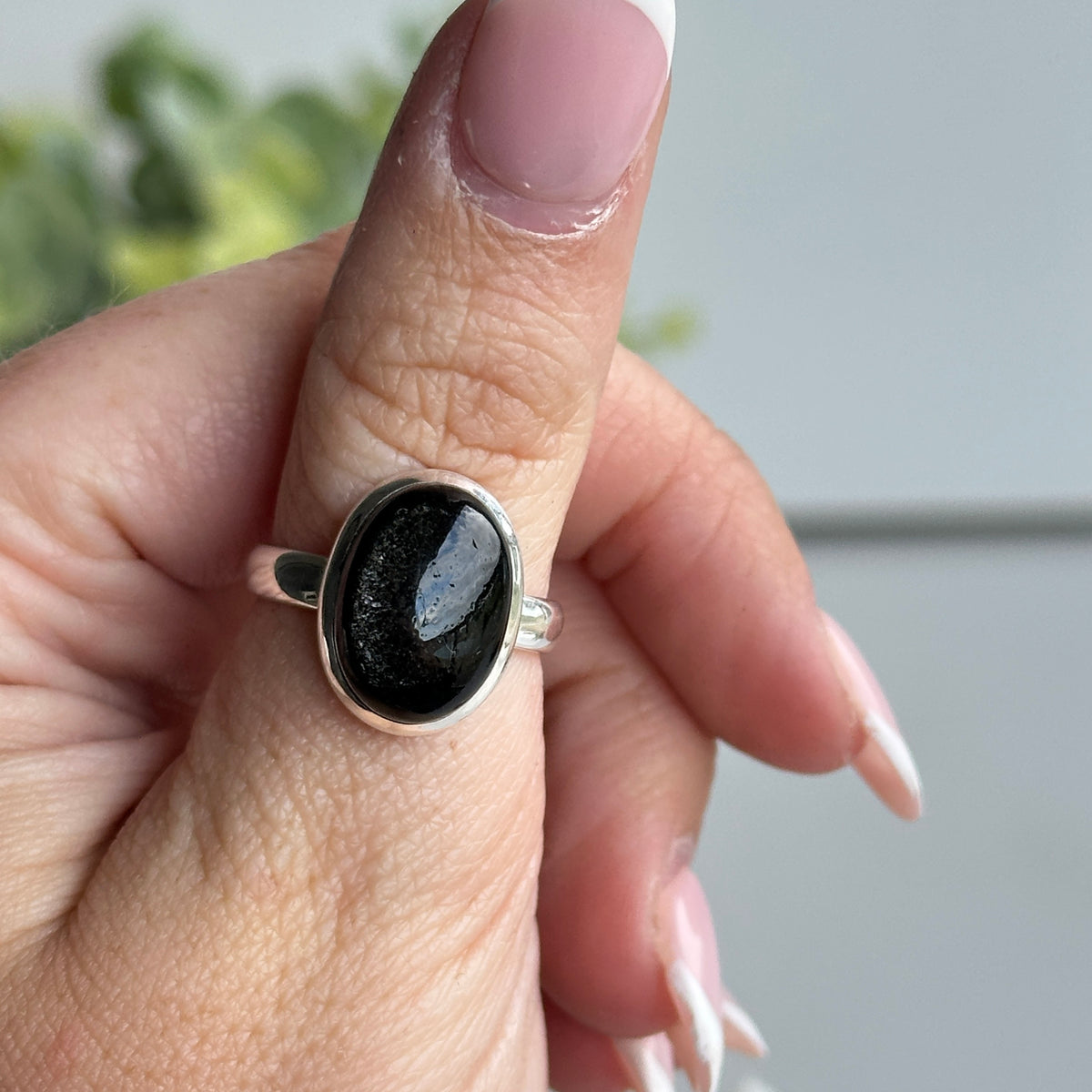 Silver Sheen Obsidian Oval Ring Sz7.5