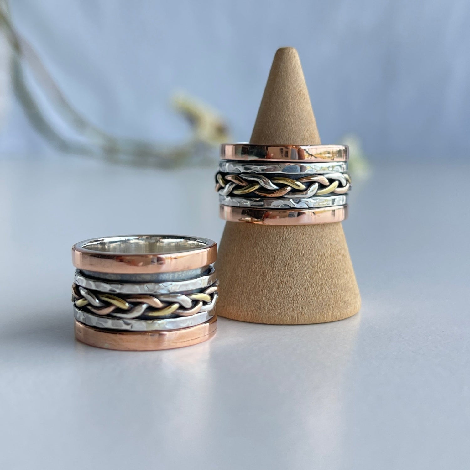 Tri Tone Spinner Ring With Plait