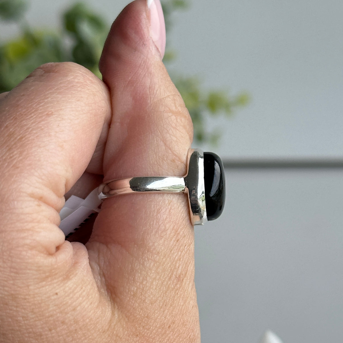 Silver Sheen Obsidian Oval Ring Sz7.5