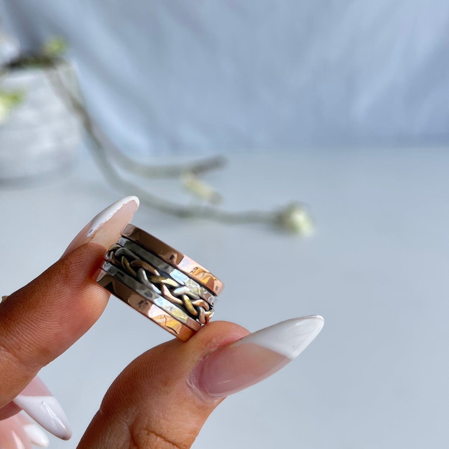 Tri Tone Spinner Ring With Plait