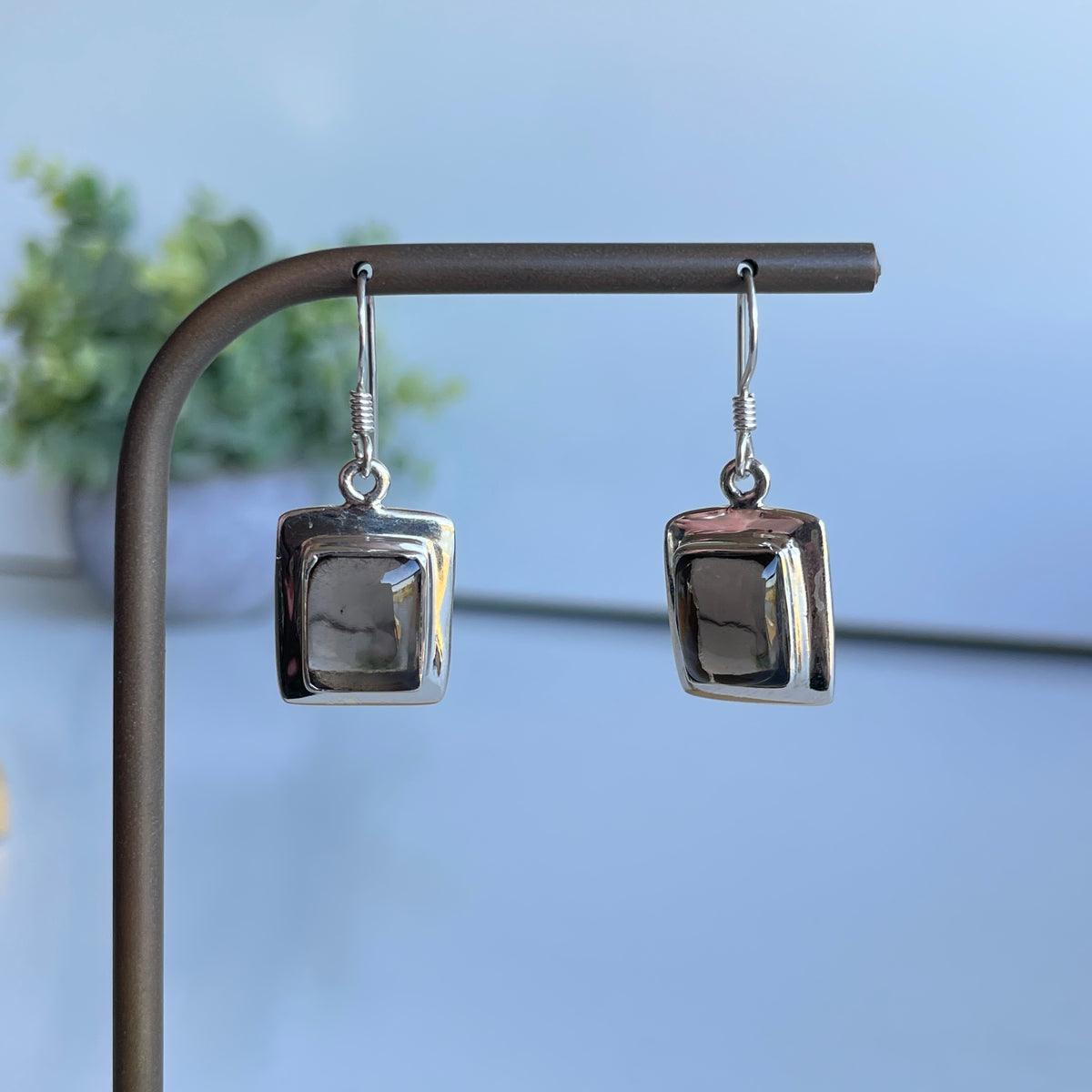 Smoky Quartz Square Earrings