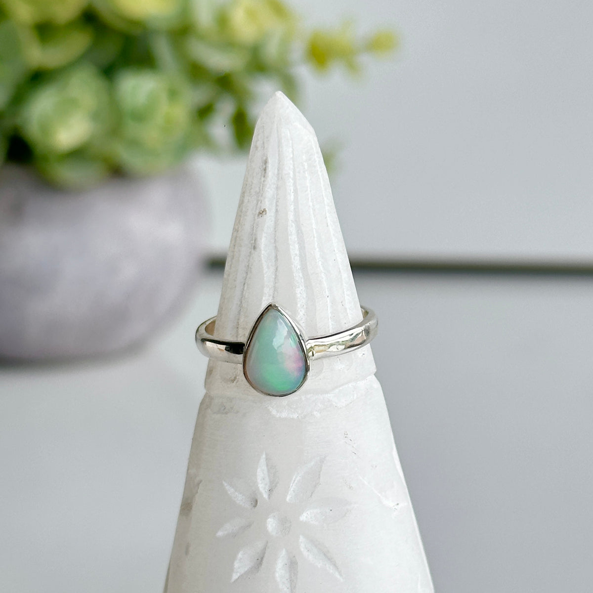 Ethiopian Opal Teardrop Ring Sz8.5